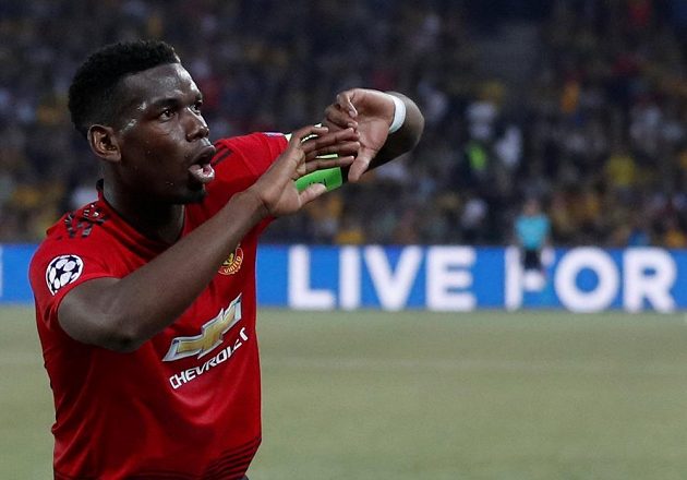 Paul Pogba z Manchesteru United oslavuje gól proti Young Boys v Lize mistrů.