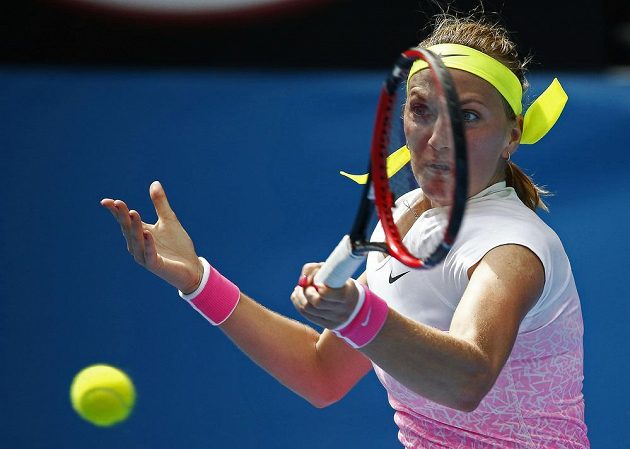Petra Kvitová v zápase prvního kola Australian Open s Richel Hogenkampovou z Nizozemska.