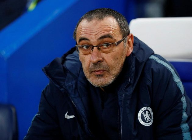 Manažer fotbalové Chelsea Maurizio Sarri před začátkem zápasu Evropské ligy se Slavií.