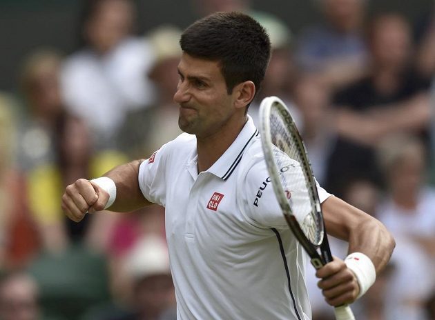 Srbský tenista Novak Djokovič se raduje poté, co v duelu s Radkem Štěpánkem vyhrál první set.