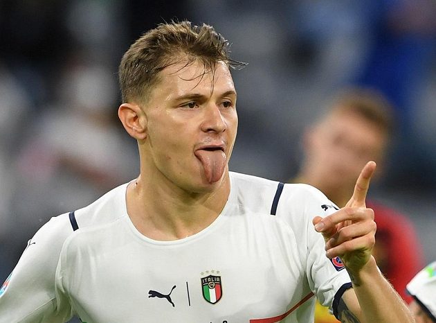 Italian Nicolo Barella rejoices at the first goal against Belgium. 