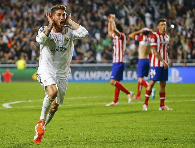 Sergio Ramos z Realu jásá po gólu, kterým zařídil vyrovnání ve finále LM s Atlétikem.
