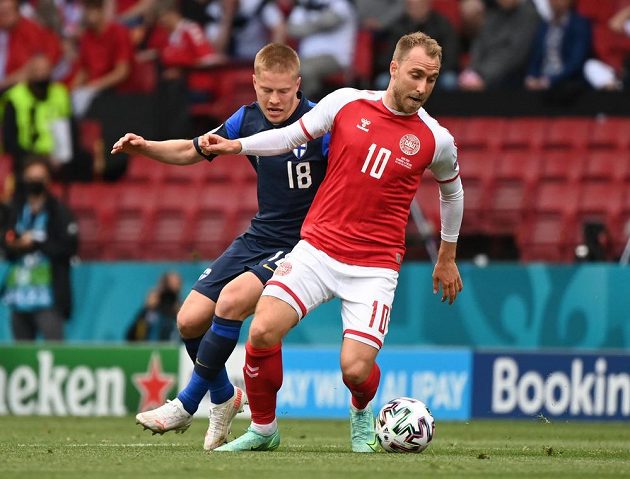 Christian Eriksen in the match against Finland