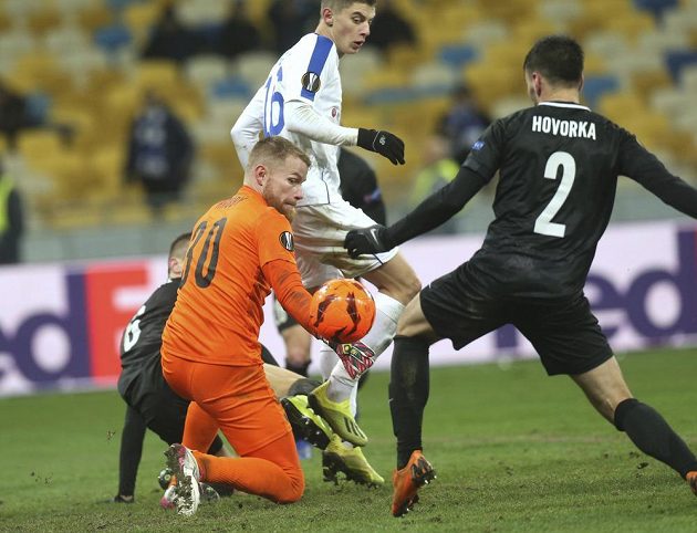 Jablonecký gólman Vlastimil Hrubý v utkání Evropské ligy na hřišti Dynama Kyjev neinkasoval.