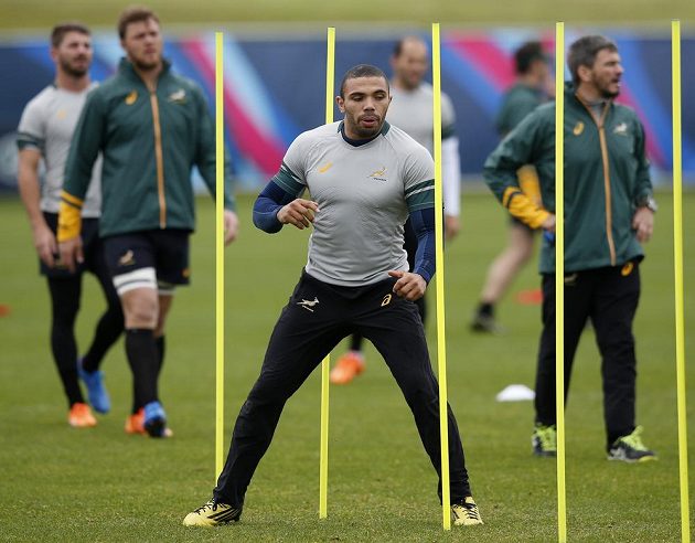 Největší hvězda Jihoafričanů Bryan Habana při jednom z tréninků na MS v Anglii.