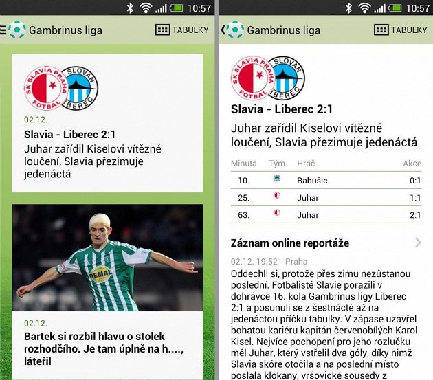 Články jsou v aplikaci řazeny dle času od nejnovějšího po nejstarší stejně jako na webu. Kliknutím na dlaždici článku se otevře detail.