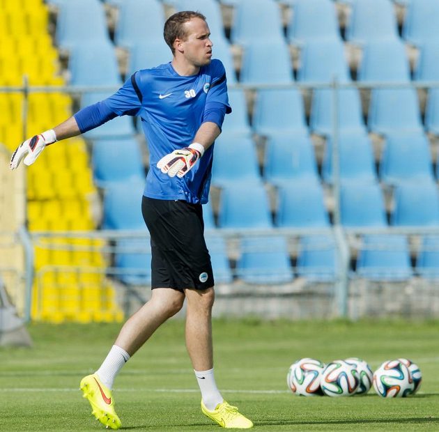 Liberecký brankář Lukáš Hroššo na středečním tréninku před zápasem druhého předkola Evropské ligy s Košicemi.