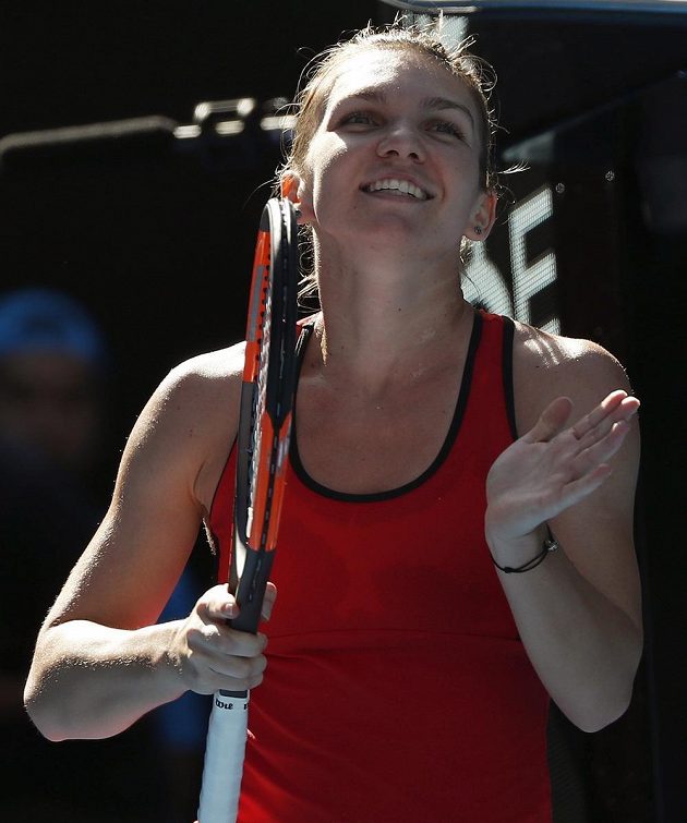 Radost Simony Halepové po jejím premiérovém postupu do semifinále Australian Open.