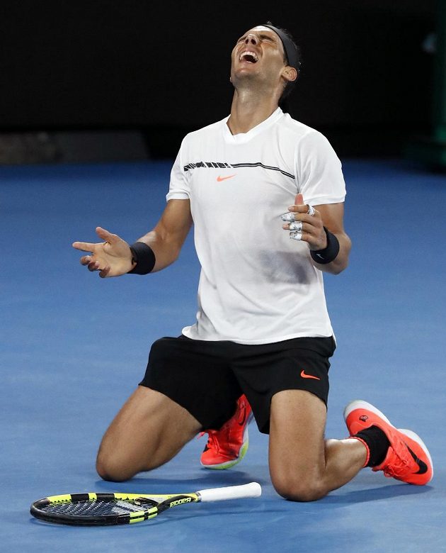 Euforie v podání španělského tenisty Rafaela Nadala po postupu do finále Australian Open.