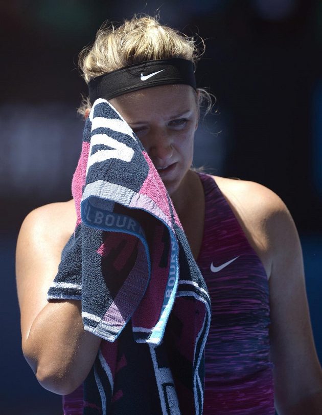 Běloruská tenistka Victoria Azarenková během čtvrtfinálového utkání Australian Open s Polkou Agnieszkou Radwaňskou.