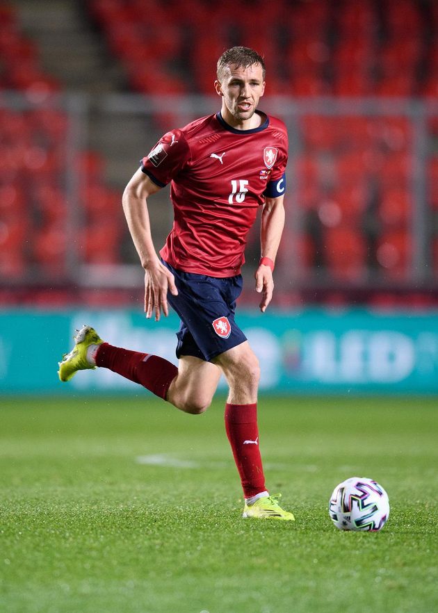 Czech midfielder Tomáš Souček during the World Cup 2022 qualification match with Belgium.