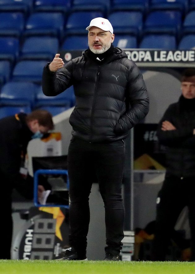 Kouč Slavie Jindřich Trpišovský v odvetě osmifinále Evropské ligy proti Glasgow Rangers.