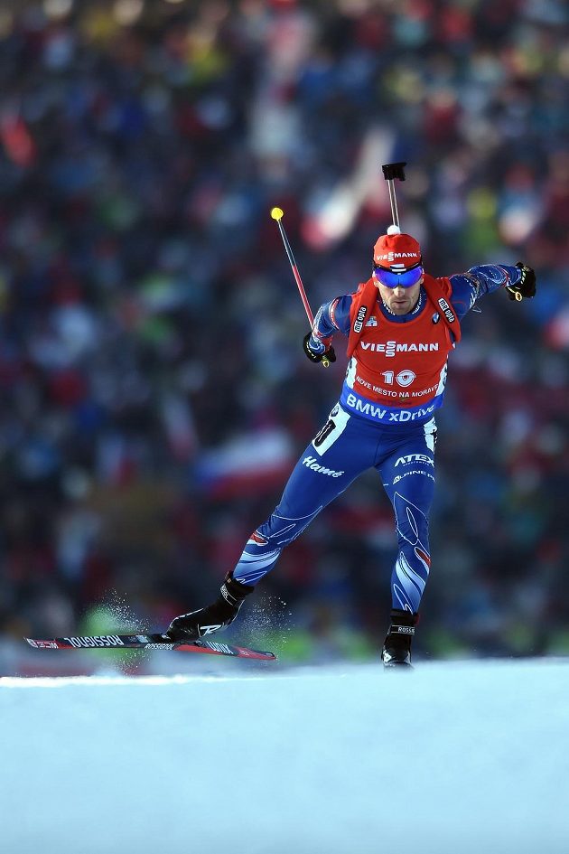Český biatlonista Michal Šlesingr na trati sprintu v závodě SP ve Vysočina Areně v Novém Městě na Moravě.
