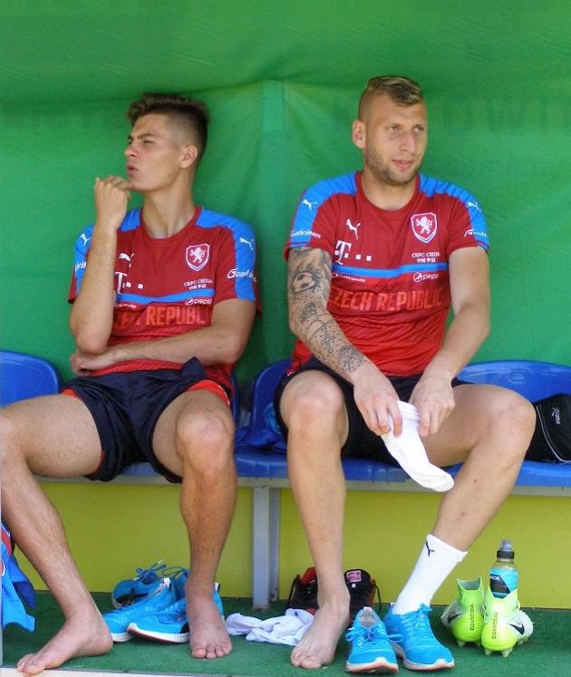 Útočník Patrik Schick a brankář Lukáš Zima po tréninku na mistrovství Evropy hráčů do 21 let.
