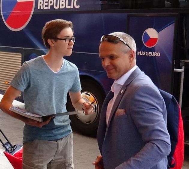 Trenér Vítězslav Lavička po příjezdu české fotbalové reprezentace do 21 let na ME do Polska.
