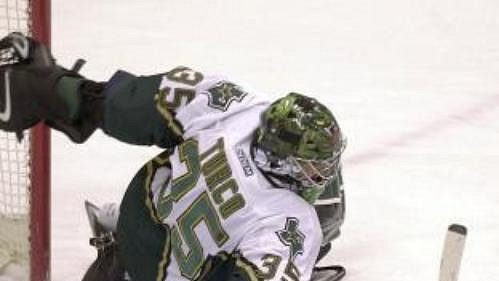 Český hokejista v dresu Edmontonu Oilers Aleš Hemský se snaží překonat brankáře Dallas Stars Martyho Turka. Český hokejista v dresu Edmontonu Oilers Aleš Hemský se snaží překonat brankáře Dallas Stars Martyho Turka.