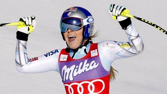 Lindsey Vonnová se raduje v Cortině D'Ampezzo. Lindsey Vonnová se raduje v Cortině D'Ampezzo.