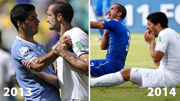 Luis Suárez měl s Chiellinim roztržku už před rokem. Luis Suárez měl s Chiellinim roztržku už před rokem.