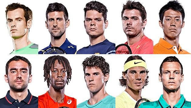 Deset nejlepších tenistů letošní sezóny - horní řada zleva: A. Murray, Djokovič, Raonic, Wawrinka a Nišikori, dolní řada zleva: Čilič, Monfils, Thiem, Nadal a Berdych. Deset nejlepších tenistů letošní sezóny - horní řada zleva: A. Murray, Djokovič, Raonic, Wawrinka a Nišikori, dolní řada zleva: Čilič, Monfils, Thiem, Nadal a Berdych.