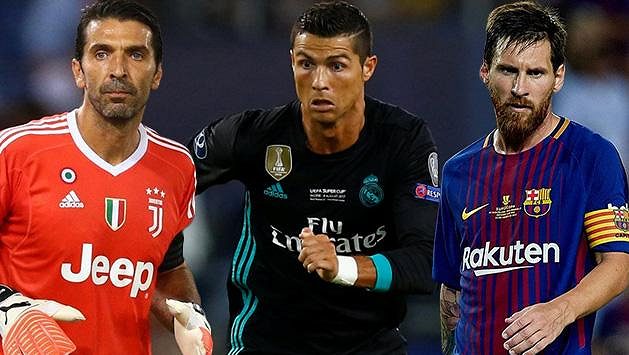 Zleva Gianluigi Buffon, Cristiano Ronaldo a Lionel Messi kandidují na nejlepšího fotbalistu UEFA za sezónu 2016/2017. Zleva Gianluigi Buffon, Cristiano Ronaldo a Lionel Messi kandidují na nejlepšího fotbalistu UEFA za sezónu 2016/2017.