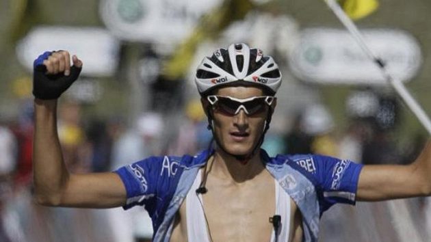 Francouzský cyklista Brice Feillu v cíli sedmé etapy Tour Francouzský cyklista Brice Feillu v cíli sedmé etapy Tour