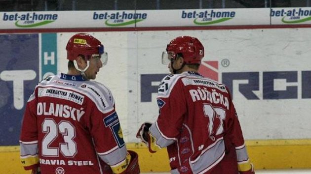 Hokejisté Třince Jiří Polanský a Martin Růžička Hokejisté Třince Jiří Polanský a Martin Růžička