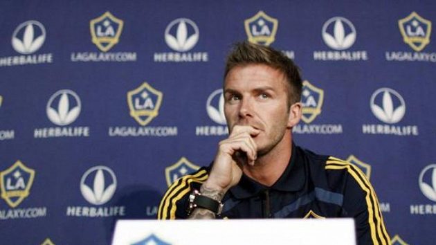 David Beckham na tiskové konferenci v Los Angeles David Beckham na tiskové konferenci v Los Angeles