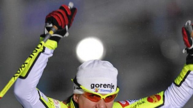 Slovinská lyžařka Petra Majdičová se raduje v Oberhofu. Slovinská lyžařka Petra Majdičová se raduje v Oberhofu.
