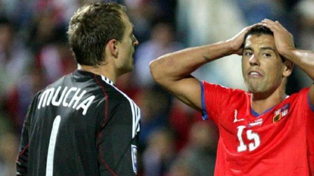 Smutný Milan Baroš po utkání na Slovensku Smutný Milan Baroš po utkání na Slovensku