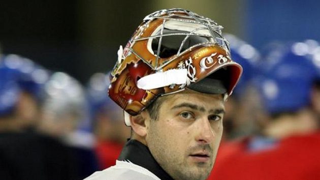 Brankář Roman Čechmánek na reprezentačním tréninku v Moskvě. Brankář Roman Čechmánek na reprezentačním tréninku v Moskvě.