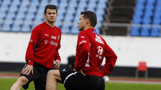Daniel Pudil (vlevo) a Libor Sionko na tréninku národního týmu Daniel Pudil (vlevo) a Libor Sionko na tréninku národního týmu