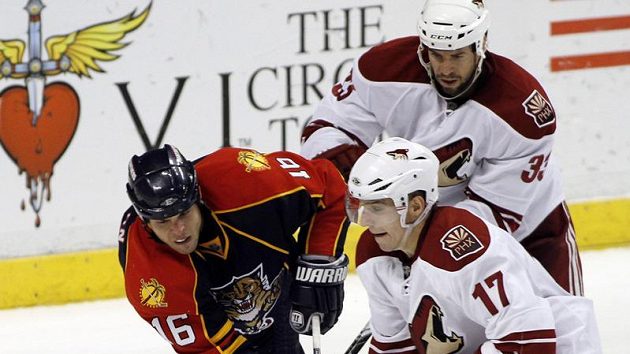 Radim Vrbata v dresu Phoenixu (vpravo) v souboji s Nathanem Hortonem z Floridy. Radim Vrbata v dresu Phoenixu (vpravo) v souboji s Nathanem Hortonem z Floridy.