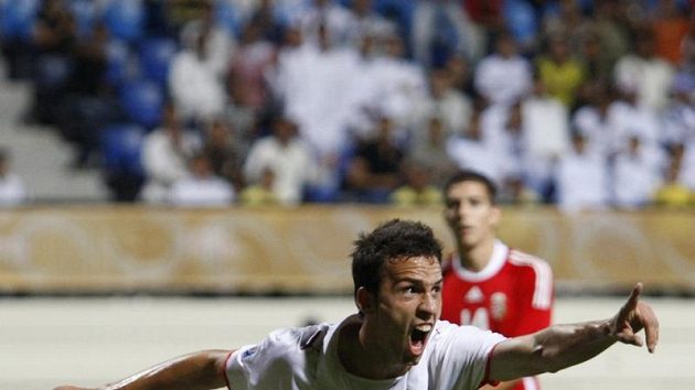 Český fotbalista do dvaceti let Jan Vošahlík se raduje z branky do sítě Maďarska v osmifinále mistrovství světa. Český fotbalista do dvaceti let Jan Vošahlík se raduje z branky do sítě Maďarska v osmifinále mistrovství světa.