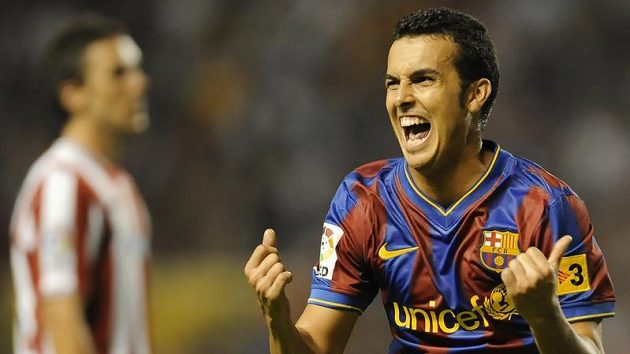 Fotbalista FC Baarcelona Pedro Rodriguez oslavuje gól v utkání proti Bilbau. Fotbalista FC Baarcelona Pedro Rodriguez oslavuje gól v utkání proti Bilbau.