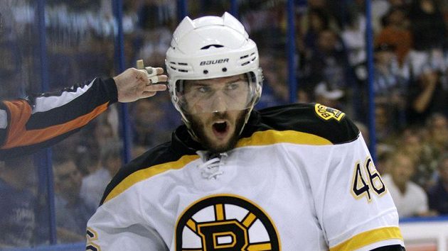David Krejčí z Bostonu se raduje z branky. David Krejčí z Bostonu se raduje z branky.