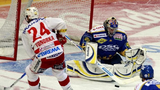 Slávistický útočník Michal Vondrka se snaží překonat zlínského brankáře Jakuba Sedláčka. Slávistický útočník Michal Vondrka se snaží překonat zlínského brankáře Jakuba Sedláčka.