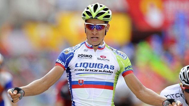 Slovák Peter Sagan z týmu Liquigas se raduje z vítězství ve 12. etapě Vuelty. Slovák Peter Sagan z týmu Liquigas se raduje z vítězství ve 12. etapě Vuelty.