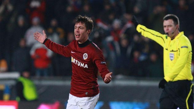 Útočník Sparty Václav Kadlec se raduje z branky do sítě CSKA Moskva. Útočník Sparty Václav Kadlec se raduje z branky do sítě CSKA Moskva.