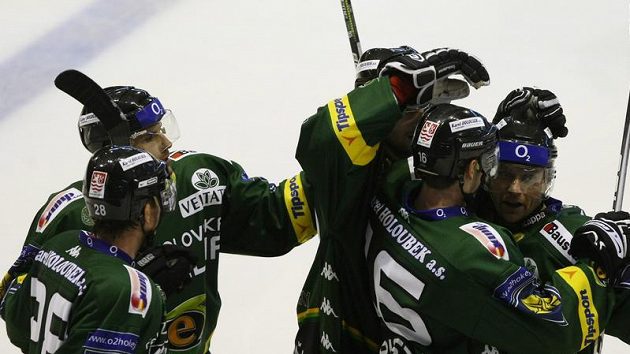 Radost hokejistů Karlových Varů Radost hokejistů Karlových Varů