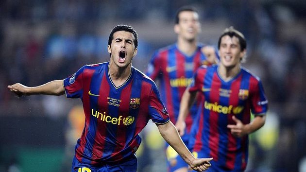 Pedro Rodríguez z Barcelony se raduje z branky do sítě Šachtaru Doněck. Pedro Rodríguez z Barcelony se raduje z branky do sítě Šachtaru Doněck.