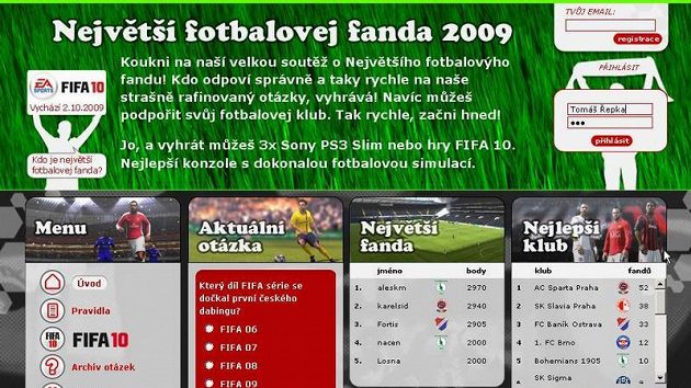 Homepage stránky soutěže o nejlepšího fotbalového fandu 2009. Homepage stránky soutěže o nejlepšího fotbalového fandu 2009.