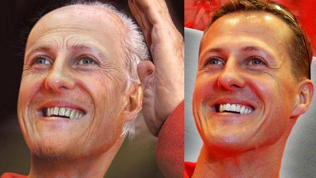 Michael Schumacher jako stařík a jeho aktuální podoba. Michael Schumacher jako stařík a jeho aktuální podoba.