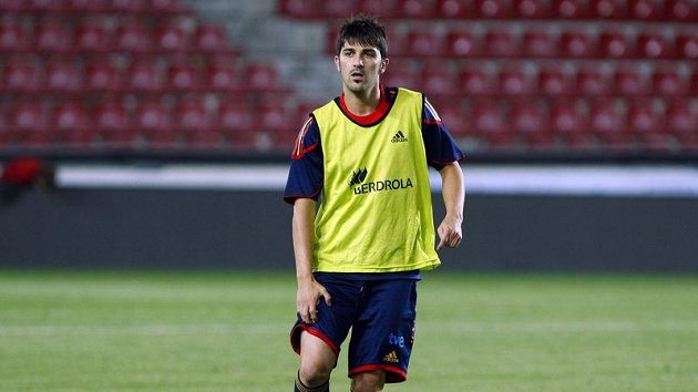 Španělský fotbalista David Villa na tréninku Španělský fotbalista David Villa na tréninku