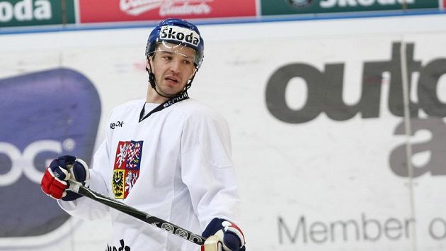Petr Čajánek na středečním tréninku hokejové reprezentace. Petr Čajánek na středečním tréninku hokejové reprezentace.