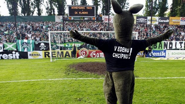 Maskot fotbalistů Bohemians 1905 zdraví fanoušky Maskot fotbalistů Bohemians 1905 zdraví fanoušky