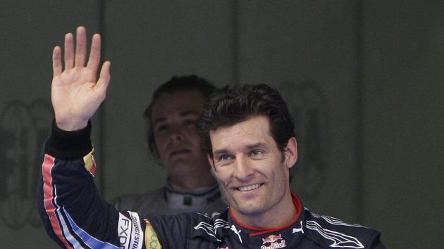 Mark Webber se raduje z vítězství v kvalifikaci na GP Malajsie. Mark Webber se raduje z vítězství v kvalifikaci na GP Malajsie.