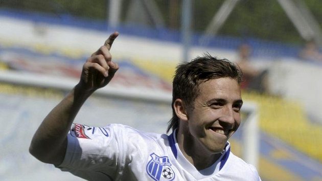 Richard Veverka z Ústí se raduje z úvodního gólu zápasu s Jabloncem. Richard Veverka z Ústí se raduje z úvodního gólu zápasu s Jabloncem.