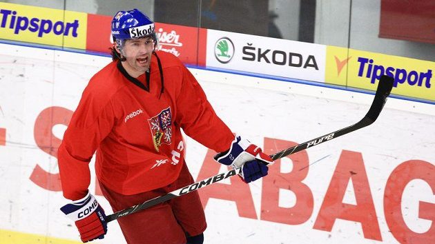 Jaromír Jágr na tréninku české reprezentace v Brně. Jaromír Jágr na tréninku české reprezentace v Brně.