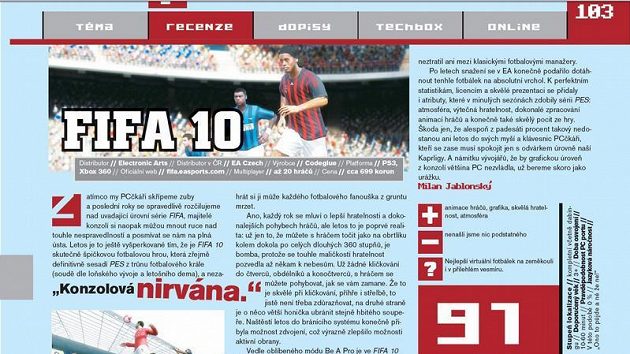 Česká média jsou z FIFA 10 nadšena. Česká média jsou z FIFA 10 nadšena.