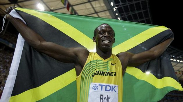 Jamajský sprinter Usain Bolt oslavuje titul mistra světa. Jamajský sprinter Usain Bolt oslavuje titul mistra světa.